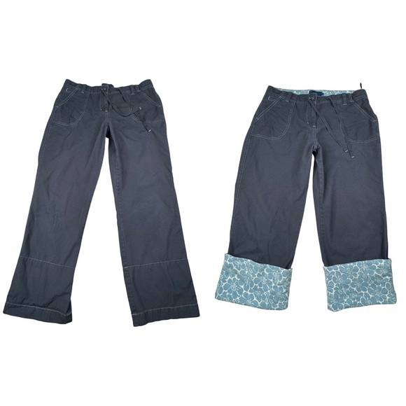 Boden Cotton Pants with Floral Flower Rolled Cuffs. Contrast Stitch. 14R - Picture 1 of 16